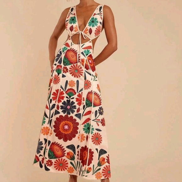 Woven Printed Sleeveless Dress For Women, Suitable For Summer Vacation - Picture 4 of 4